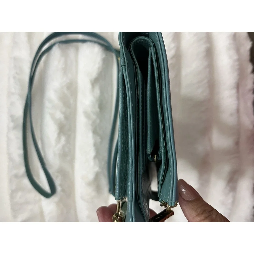 Levinger Crossbody Wallet Bag Womens OS‎ Teal Blue Excellent Pebbled Leather